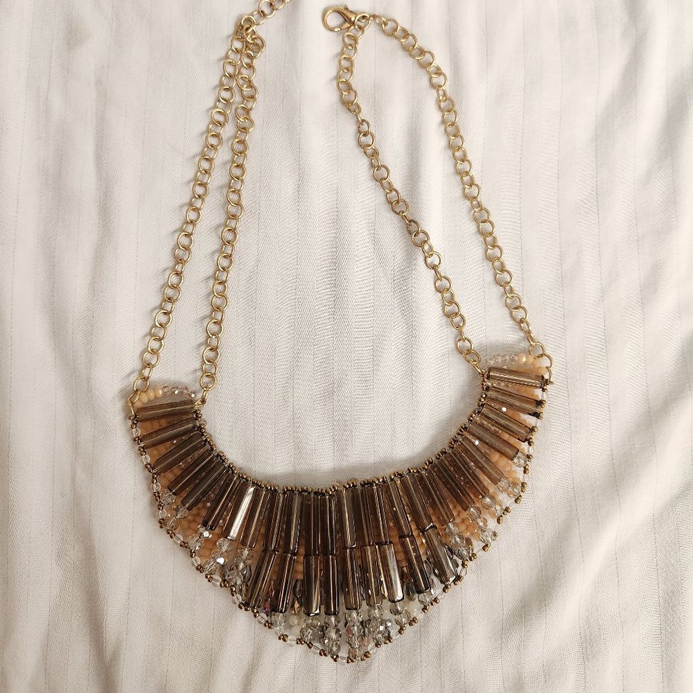 Natasha Accessories gold bib necklace with multi-string beads